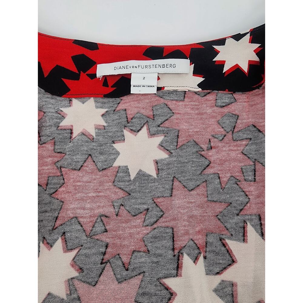 Diane Von Furstenberg Red Black White Star-Print Wrap Midi Dress - Picture 5 of 12